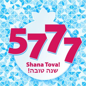 Rosh hashana - Jewish New Year 5777 greeting card with abstract pomegranate, sweet life symbol. Greeting text Shana tova on Hebrew - Have a good year. Abstract geometric background, seamless pattern.